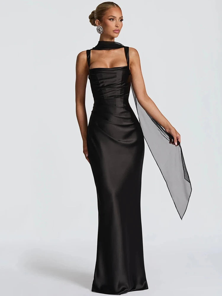 Women's Backless Halter Neck Lace Bodycon Maxi Dress Sleeveless Open Back Slim Fit Formal Evening Gala Party Date Night Wedding Guest – Valentina - Lolly 