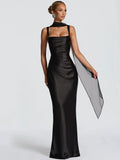 Women's Backless Halter Neck Lace Bodycon Maxi Dress Sleeveless Open Back Slim Fit Formal Evening Gala Party Date Night Wedding Guest – Valentina - Lolly 