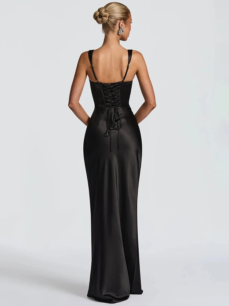 Women's Backless Halter Neck Lace Bodycon Maxi Dress Sleeveless Open Back Slim Fit Formal Evening Gala Party Date Night Wedding Guest – Valentina - Lolly 