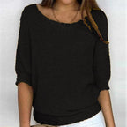 Women's Batwing Sleeve Knit Pullover Sweater Relaxed Fit V-Neck Ribbed Hem Casual - Lolly 