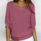 Women's Batwing Sleeve Knit Pullover Sweater Relaxed Fit V-Neck Ribbed Hem Casual - Lolly 