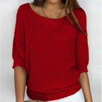 Women's Batwing Sleeve Knit Pullover Sweater Relaxed Fit V-Neck Ribbed Hem Casual - Lolly 