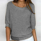 Women's Batwing Sleeve Knit Pullover Sweater Relaxed Fit V-Neck Ribbed Hem Casual - Lolly 
