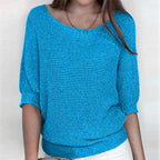 Women's Batwing Sleeve Knit Pullover Sweater Relaxed Fit V-Neck Ribbed Hem Casual - Lolly 