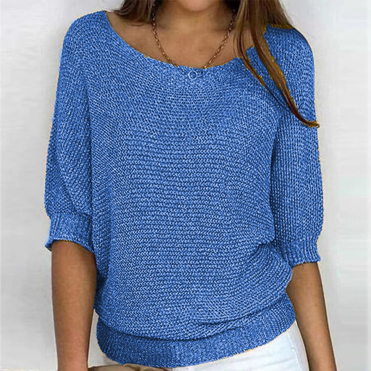 Women's Batwing Sleeve Knit Pullover Sweater Relaxed Fit V-Neck Ribbed Hem Casual - Lolly 