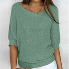 Women's Batwing Sleeve Knit Pullover Sweater Relaxed Fit V-Neck Ribbed Hem Casual - Lolly 
