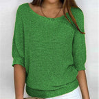 Women's Batwing Sleeve Knit Pullover Sweater Relaxed Fit V-Neck Ribbed Hem Casual - Lolly 