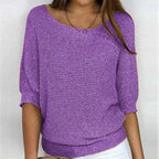 Women's Batwing Sleeve Knit Pullover Sweater Relaxed Fit V-Neck Ribbed Hem Casual - Lolly 