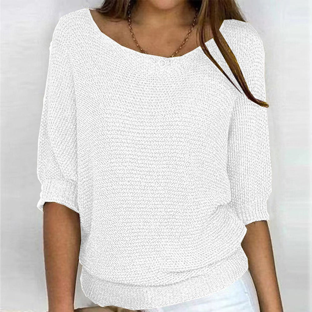 Women's Batwing Sleeve Knit Pullover Sweater Relaxed Fit V-Neck Ribbed Hem Casual - Lolly 