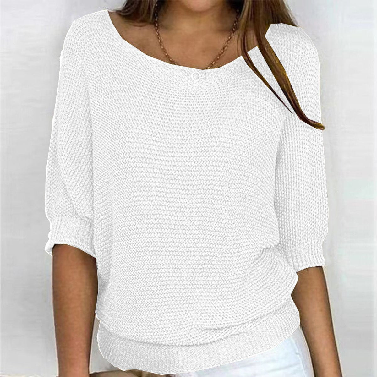 Women's Batwing Sleeve Knit Pullover Sweater Relaxed Fit V-Neck Ribbed Hem Casual - Lolly 