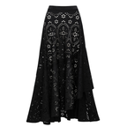 Women's Black Laser Cut Hollow-Out One-Piece Swimsuit & Long Skirt Set Scalloped V-Neck Beach Vacation Resort Pool Party Cruise – Black - Lolly 