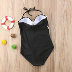Women's Black White Boho One-Piece Swimsuit Push-Up Strapless Halter Versatile Sculpting Beach Summer Swimwear – Black White - Lolly 