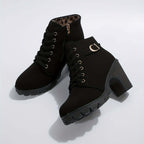 Women's Block Heel Ankle Boots Lace-Up Buckle Detail Combat Style - Lolly 