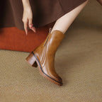 Women's Block Heel Ankle Boots Side Zipper Mid-Calf Casual Fall Winter - Lolly 