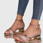 Women's Block Heel Sandals Ankle Strap Glitter Open Toe Evening Party - Lolly 