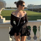 Women's Bodycon Mini Dress Long Sleeve Asymmetrical V-Neck Pleated Ruffle Hem Button Detail Casual Party Date Night Evening Club – Rosalie - Lolly 