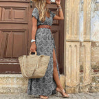 Women's Bohemian Floral Long Dress V-Neck Wrap Style Long Sleeve Casual Summer Beach Vacation Travel Wedding Guest Garden Party – Lucila - Lolly 