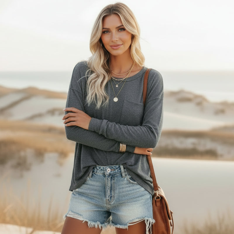 Women's Boho Casual Long Sleeve Shirt with Pocket Relaxed Fit Soft Everyday Street Style Top – Multicolor - Lolly 