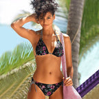 Women's Boho Floral Triangle Low Waist Bikini Set Adjustable Tie Side Beach Summer Vacation – Multicolor - Lolly 