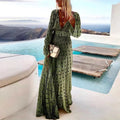 Women's Boho Flowy V-Neck Long Sleeve Shimmer Dot Long Dress Formal Beach Vacation Wedding Guest Garden Summer Sunset Dinner Resort – Esmeralda - Lolly 