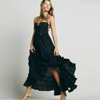 Women's Boho Hippie Backless Halter Long Dress Cotton Rayon Strappy Waterfall Skirt Wedding Guest Party Summer Dress – Multicolor - Lolly 