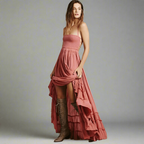 Women's Boho Hippie Backless Halter Long Dress Cotton Rayon Strappy Waterfall Skirt Wedding Guest Party Summer Dress – Multicolor - Lolly 