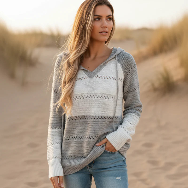 Women's Boho Patchwork Color Block Knit Pullover Sweater Casual Cozy Everyday Fall Winter Streetwear – Burgundy - Lolly 