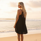 Women's Boho Sleeveless Beach Cover Up Mini Dress Spaghetti Strap See-Through Crochet Back Casual Summer Dress - Lolly 
