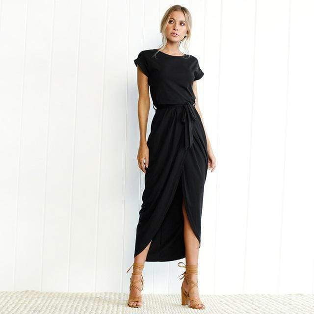 Women's Boho Split Long Dress Square Neck Short Sleeve Layered Slit Casual Summer Party Dress – Multicolor - Lolly 