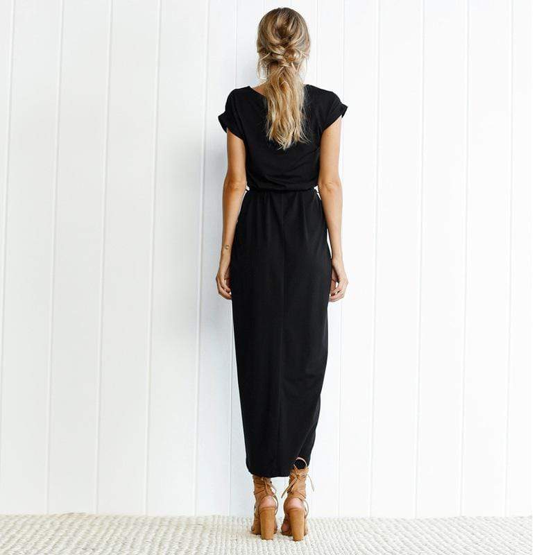 Women's Boho Split Long Dress Square Neck Short Sleeve Layered Slit Casual Summer Party Dress – Multicolor - Lolly 