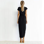 Women's Boho Split Long Dress Square Neck Short Sleeve Layered Slit Casual Summer Party Dress – Multicolor - Lolly 