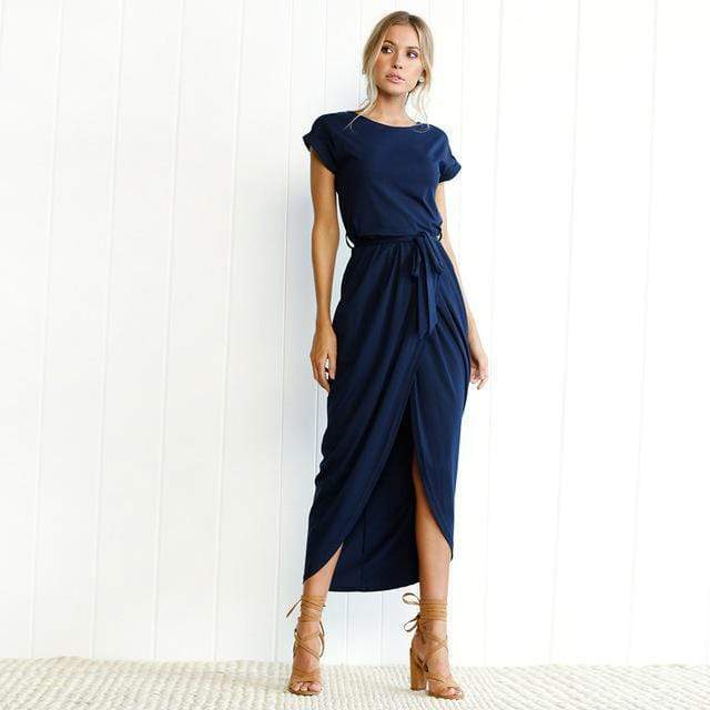 Women's Boho Split Long Dress Square Neck Short Sleeve Layered Slit Casual Summer Party Dress – Multicolor - Lolly 