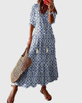 Women's Boho Vintage Summer Midi Dress Floral Print Short Sleeve Casual Feminine Chic – Amalia - Lolly 