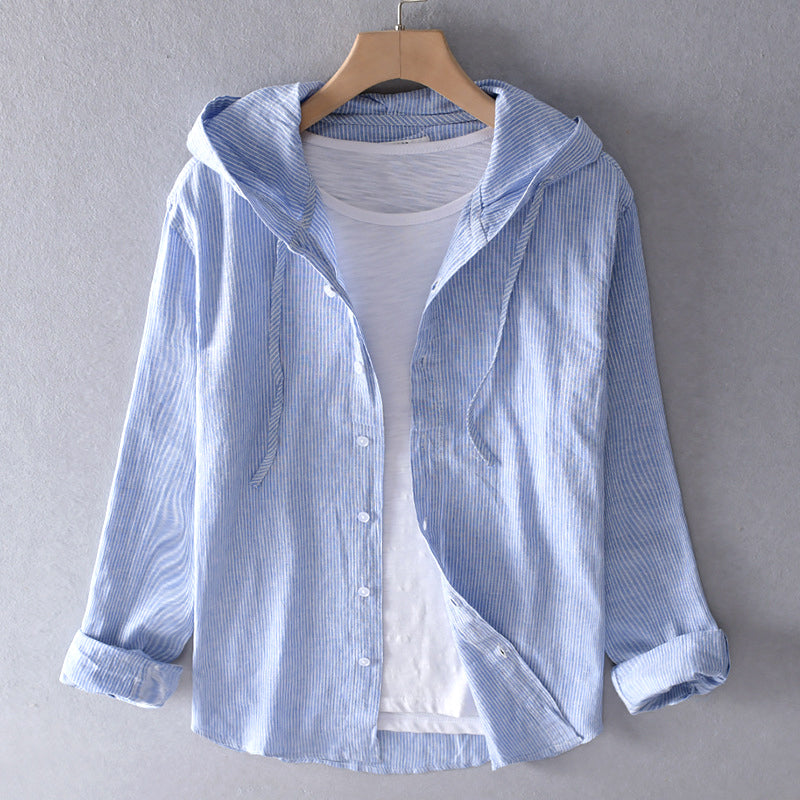 Women's Breathable Linen Blend Blouse Hooded Button Placket Loose Fit Casual Everyday – White - Lolly 