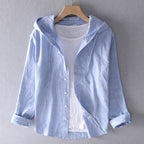 Women's Breathable Linen Blend Blouse Hooded Button Placket Loose Fit Casual Everyday – White - Lolly 