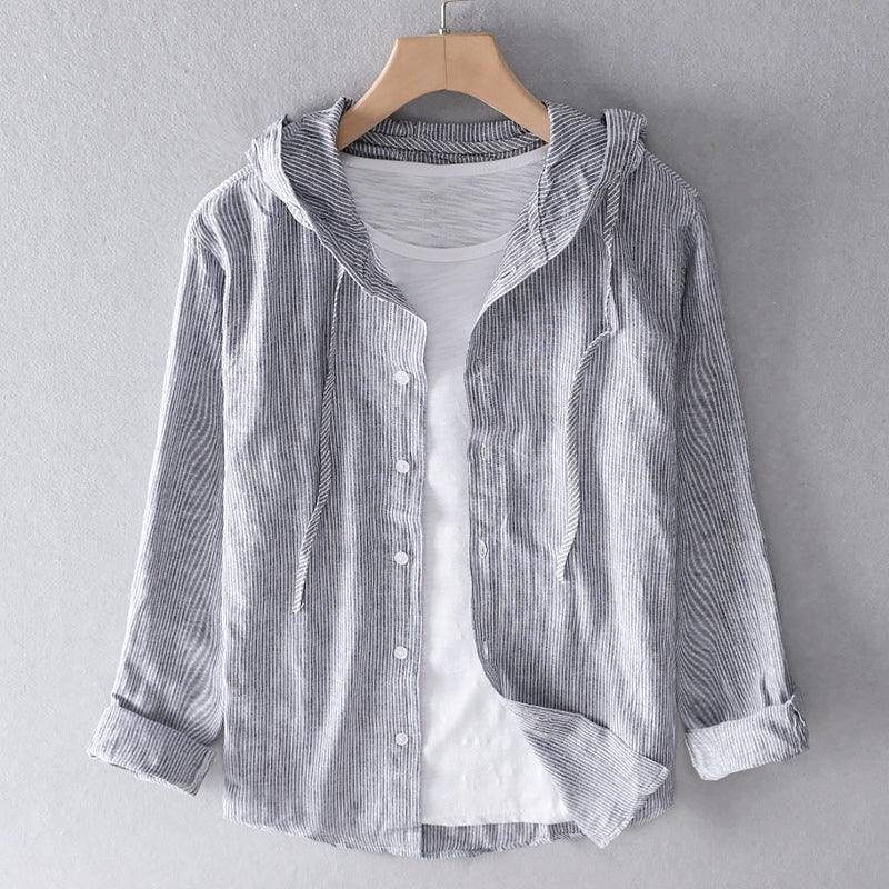 Women's Breathable Linen Blend Blouse Hooded Button Placket Loose Fit Casual Everyday – White - Lolly 