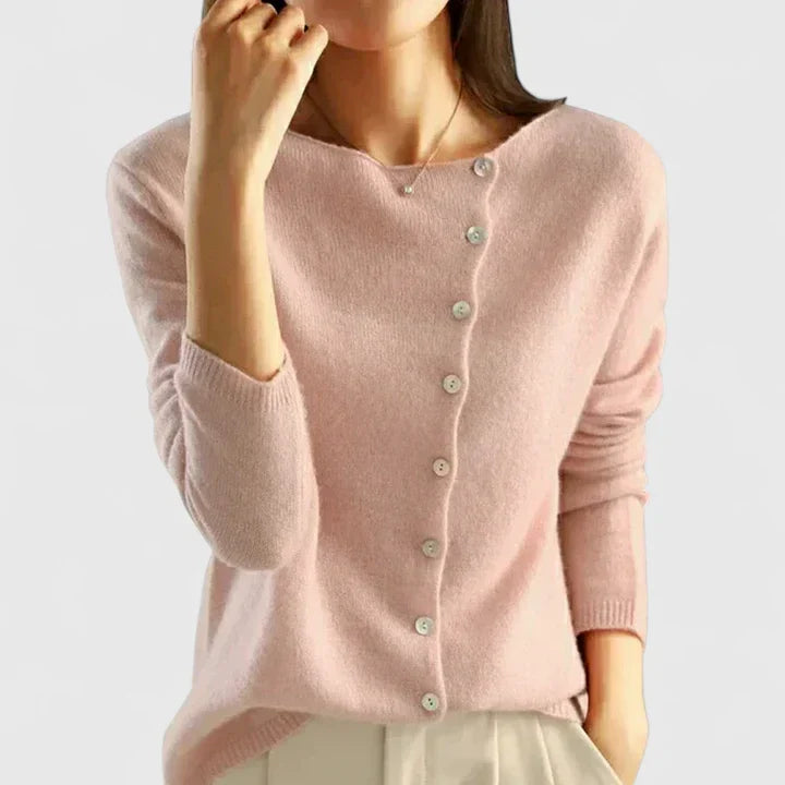 Women's Button-Down Knit Cardigan Long Sleeve Casual Layering Sweater - Lolly 