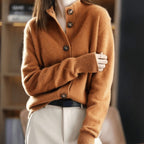 Women's Cashmere Blend Cardigan Button-Front Mock Neck Knit Sweater Relaxed Fit - Lolly 