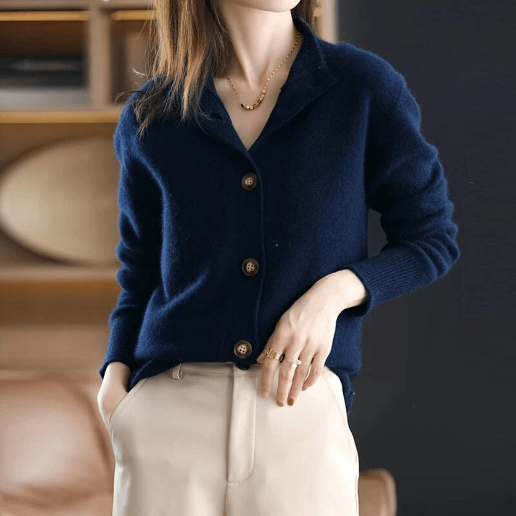 Women's Cashmere Blend Cardigan Button-Front Mock Neck Knit Sweater Relaxed Fit - Lolly 