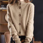 Women's Cashmere Blend Cardigan Button-Front Mock Neck Knit Sweater Relaxed Fit - Lolly 