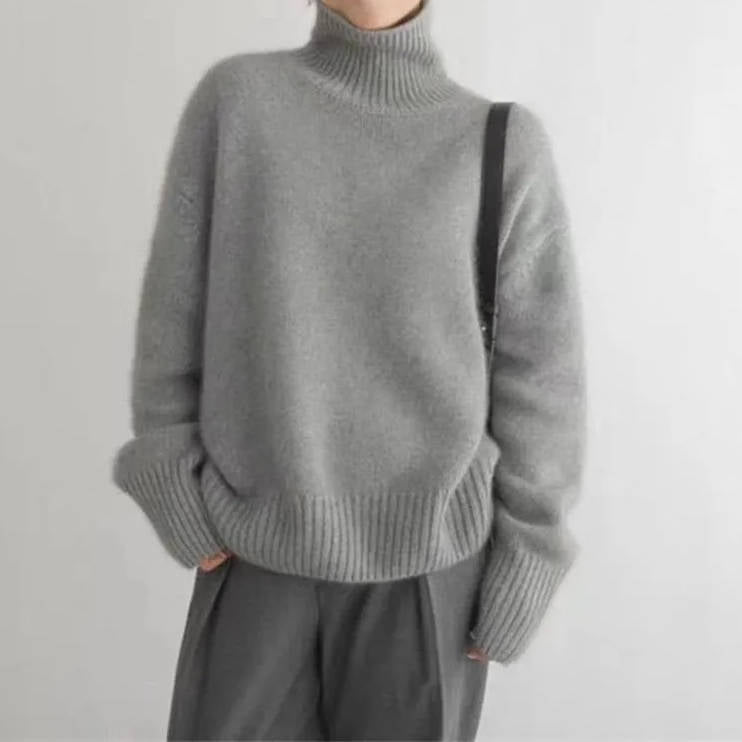 Women's Cashmere Turtleneck Sweater Soft Cozy Relaxed Fit Warm Casual Elegant Winter – Beige - Lolly 
