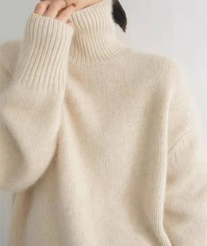 Women's Cashmere Turtleneck Sweater Soft Cozy Relaxed Fit Warm Casual Elegant Winter – Beige - Lolly 