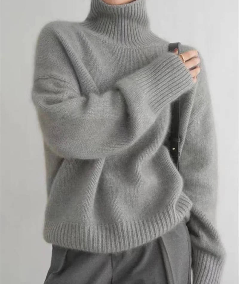 Women's Cashmere Turtleneck Sweater Soft Cozy Relaxed Fit Warm Casual Elegant Winter – Beige - Lolly 