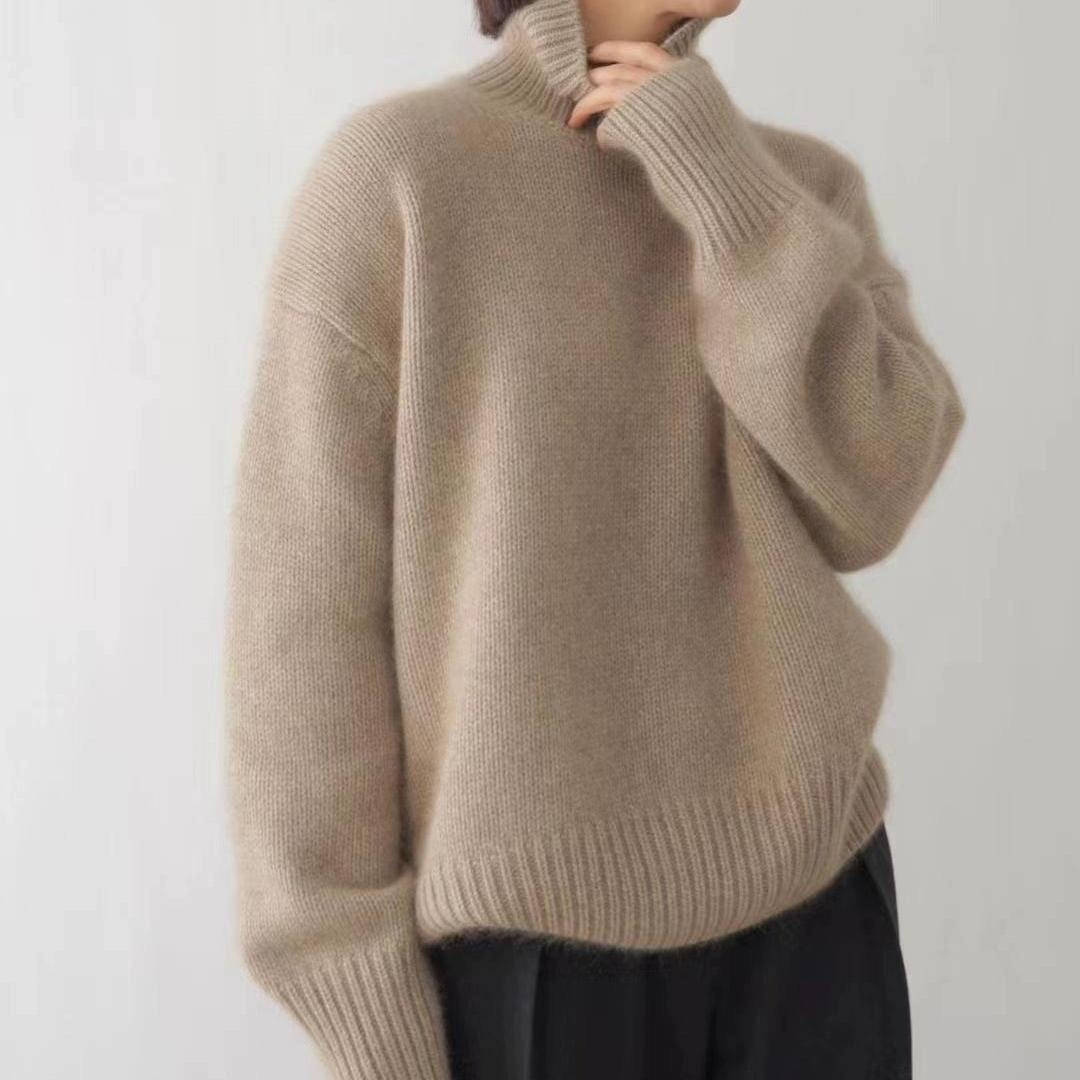 Women's Cashmere Turtleneck Sweater Soft Cozy Relaxed Fit Warm Casual Elegant Winter – Beige - Lolly 