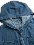 Women's Casual Loose Retro Denim Jumpsuit Hooded Zipper Sleeve Pocket Vintage – Blue - Lolly 