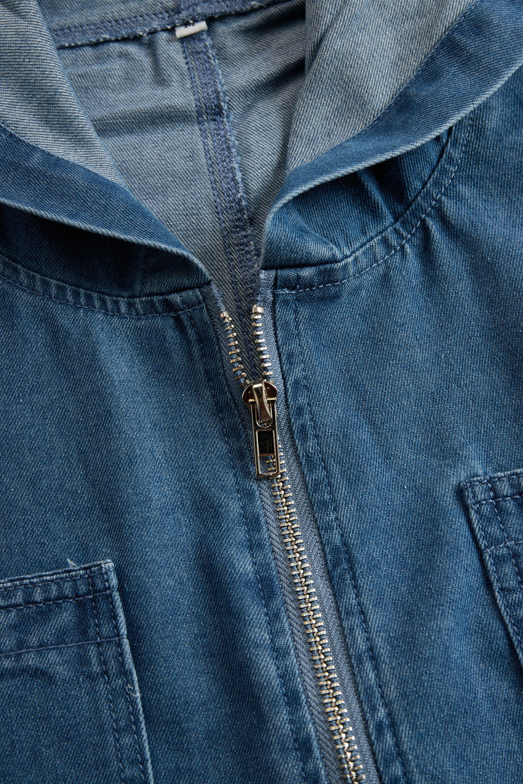 Women's Casual Loose Retro Denim Jumpsuit Hooded Zipper Sleeve Pocket Vintage – Blue - Lolly 