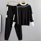 Women's Casual Lounge Sweater Pants Set Contrast Detail Jogger Two-Piece Cozy Everyday Home – Kaitlyn - Lolly 