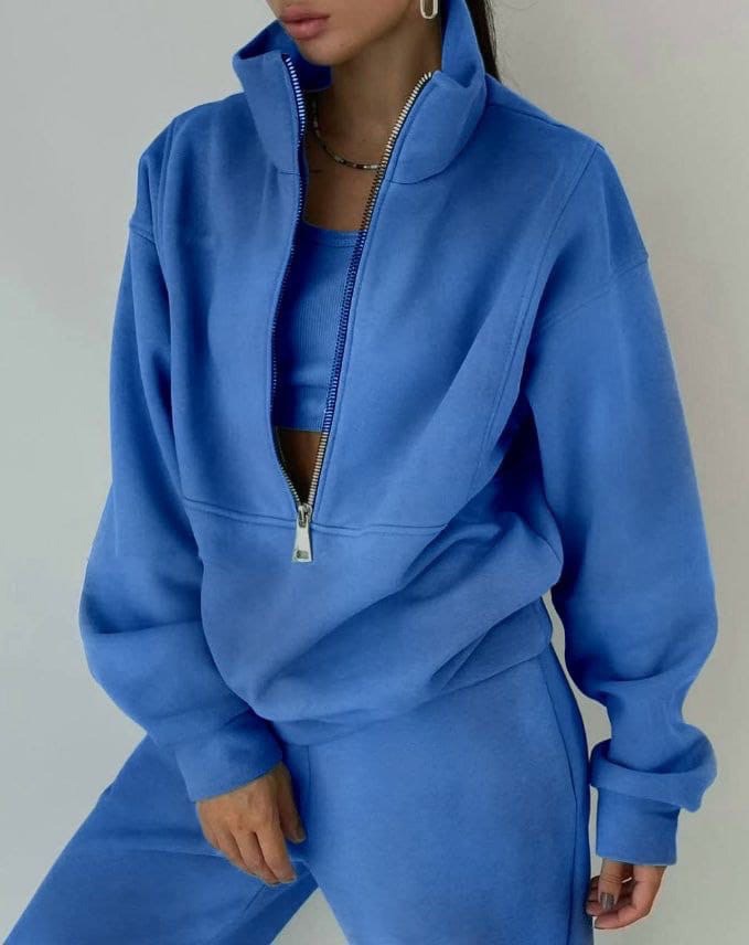 Women's Casual Oversized Two-Piece Set Half-Zip Pullover High-Waist Joggers Streetwear Lounge Cozy – Grace - Lolly 