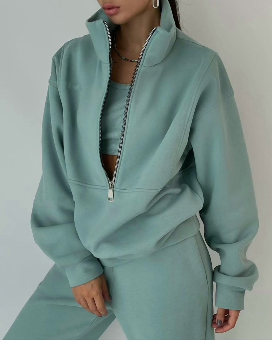 Women's Casual Oversized Two-Piece Set Half-Zip Pullover High-Waist Joggers Streetwear Lounge Cozy – Grace - Lolly 