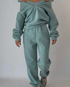 Women's Casual Oversized Two-Piece Set Half-Zip Pullover High-Waist Joggers Streetwear Lounge Cozy – Grace - Lolly 